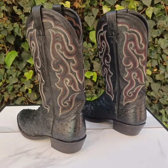 Nocona Full Quill Ostrich Western Boots Size 9.5 D Black/Red - Picture 6 of 12